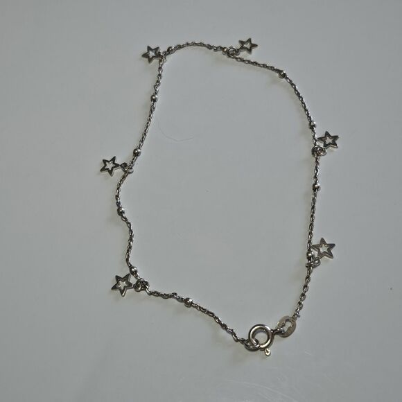 Sterling Silver Dangling Stars Ball Chain Anklet 9.5" - Picture 11 of 13
